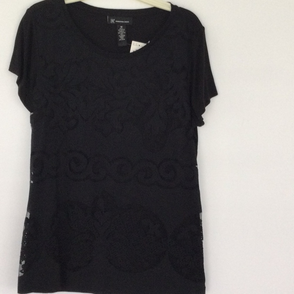 INC Concepts Top short sleeve color Black size M design in front. New. #88